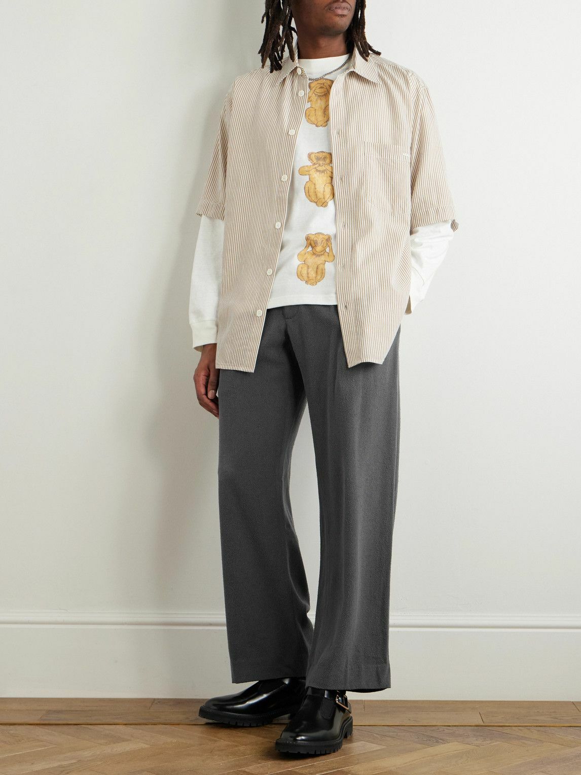 Small Talk - Straight-Leg Pleated Brushed Silk-Twill Trousers - Gray