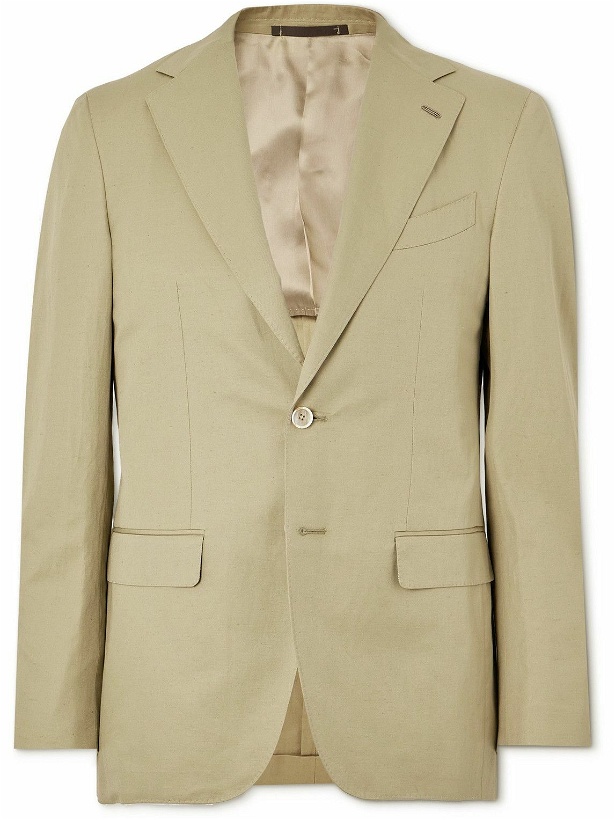 Photo: Caruso - Aida Slim-Fit Cropped Cotton and Linen-Blend Suit Jacket - Green