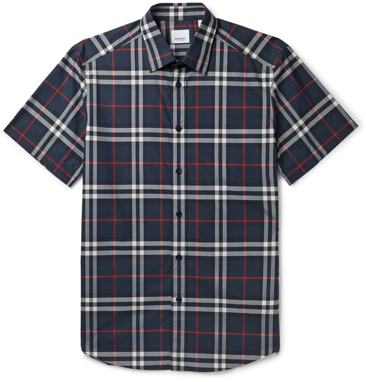 Photo: Burberry - Checked Cotton-Poplin Shirt - Blue