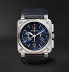 Bell & Ross - BR 03-94 42mm Steel and Leather Chronograph Watch, Ref. No. BR0394-­‐BLU-­‐ST/SCA - Blue