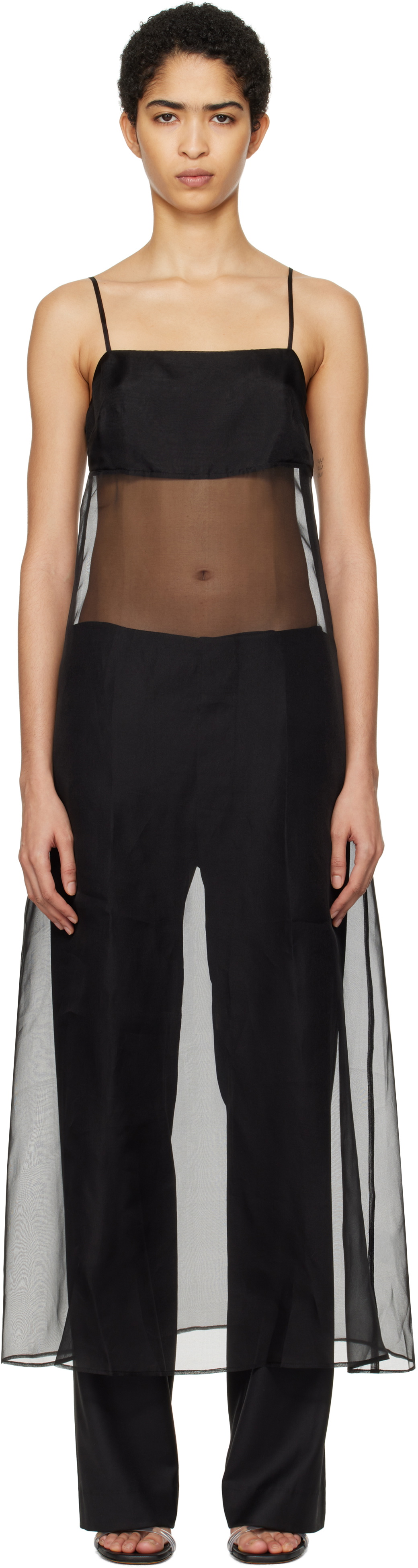Silk Laundry Black Organza A-Line Midi Dress Silk Laundry