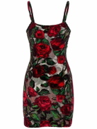 BALMAIN - Rose Print Velvet Mini Dress