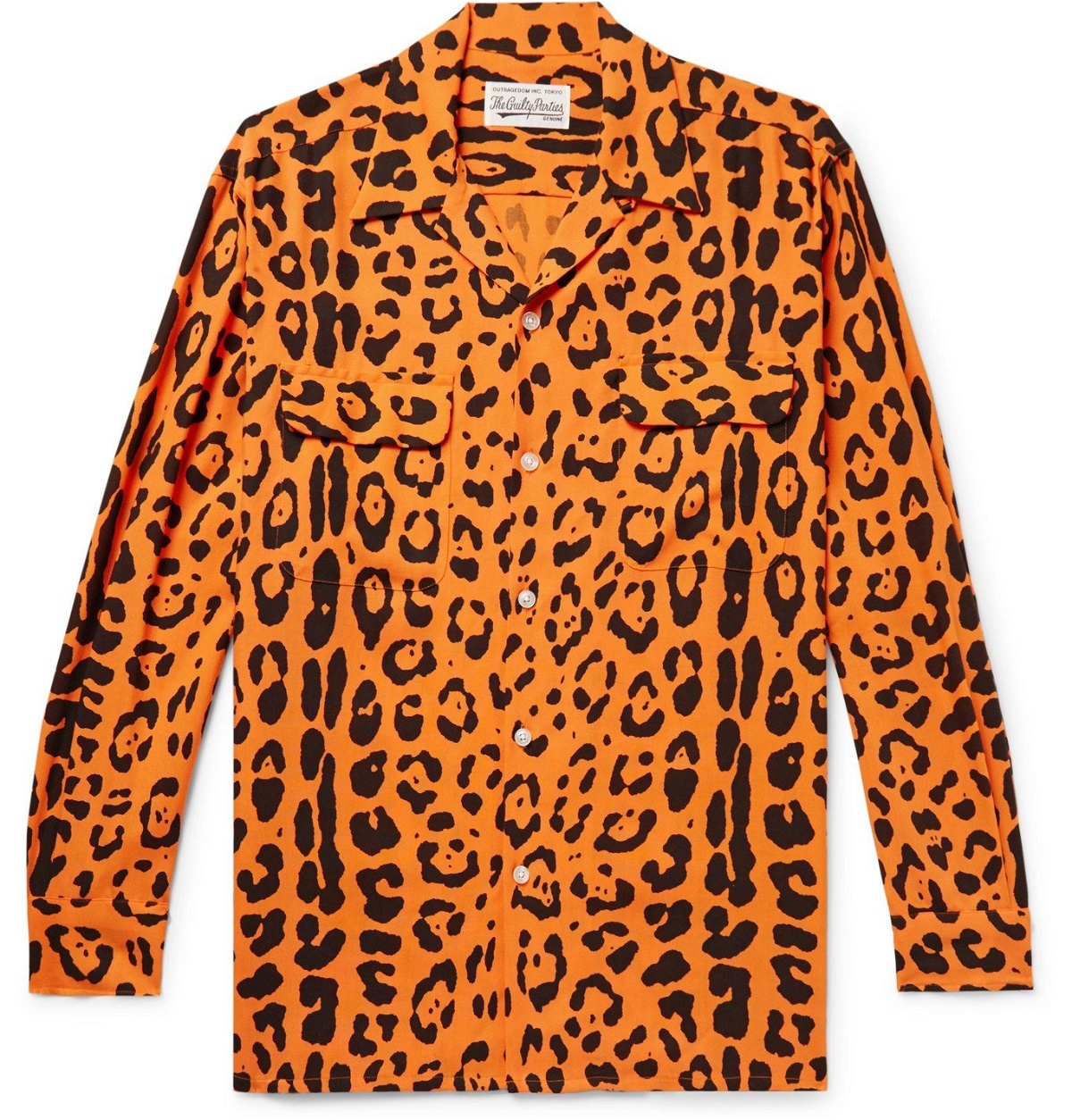 Wacko Maria - Camp-Collar Leopard-Print Lyocell Shirt - Orange 