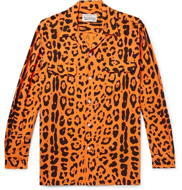 Photo: Wacko Maria - Camp-Collar Leopard-Print Lyocell Shirt - Orange