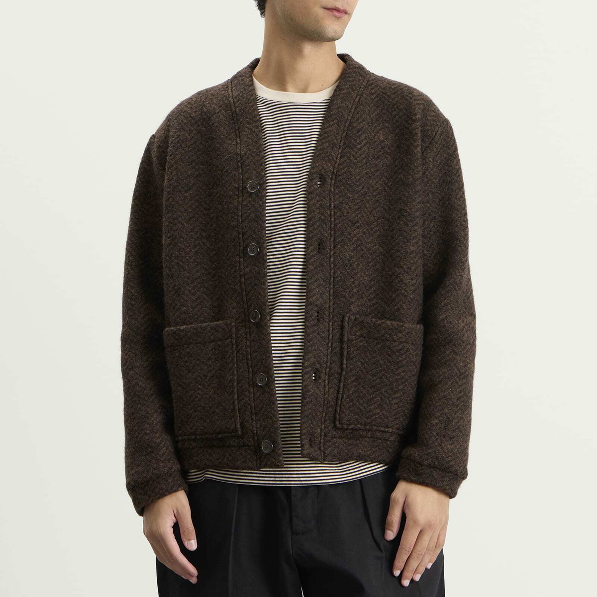 Universal Works Men's Raven Fleece Advance Cardigan in Brown