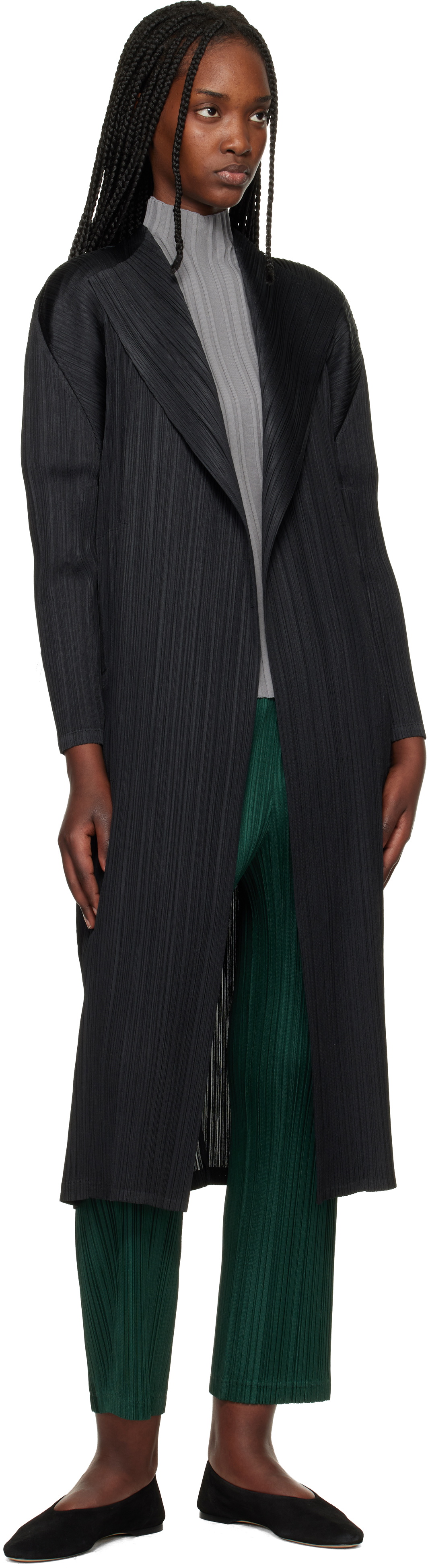 PLEATS PLEASE ISSEY MIYAKE Black Facade Coat
