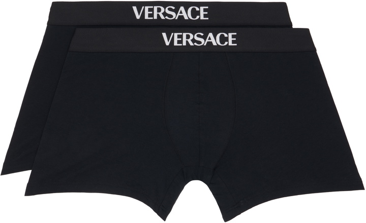 Photo: Versace Two-Pack Black Cotton-Jersey Long Boxer Briefs