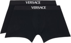 Versace Two-Pack Black Cotton-Jersey Long Boxer Briefs