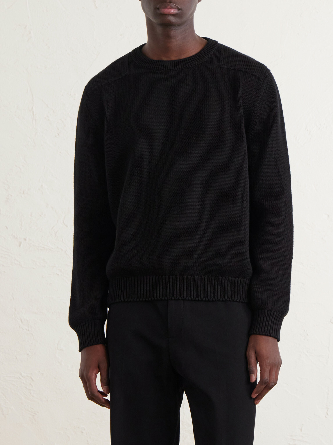 SAINT LAURENT - Waffle-Knit Cotton Sweater - Black