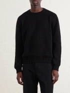 SAINT LAURENT - Waffle-Knit Cotton Sweater - Black