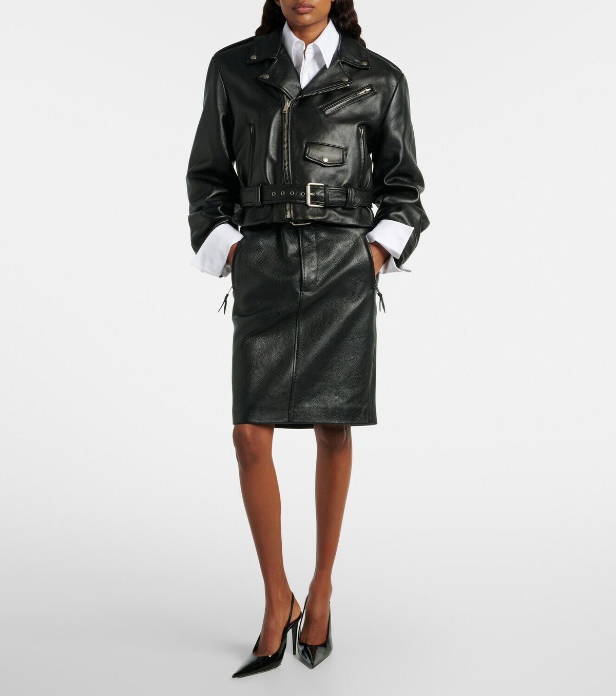 Saint Laurent Cropped leather biker jacket