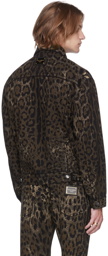 Dolce & Gabbana Black & Brown Denim Leopard Jacket