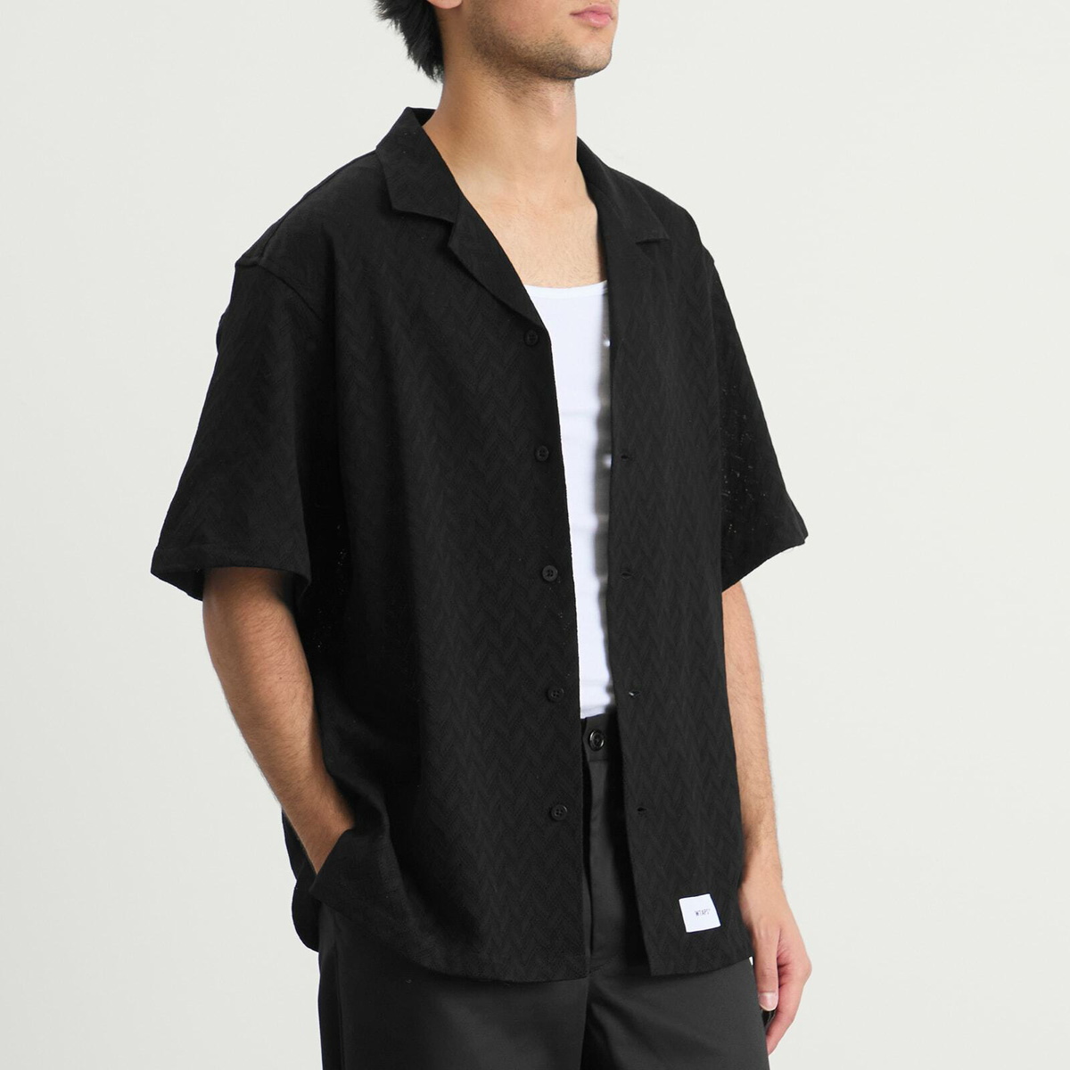 WTAPS Men's Herringbone Textile Vacation Shirt in Black WTAPS