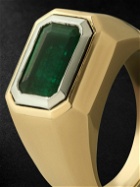 MAOR - Solitaire Small Gold, Platinum and Emerald Ring - Green