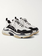 BALENCIAGA - Triple S Mesh, Nubuck and Leather Sneakers - White