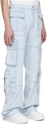 Versace Blue Paneled Denim Cargo Pants