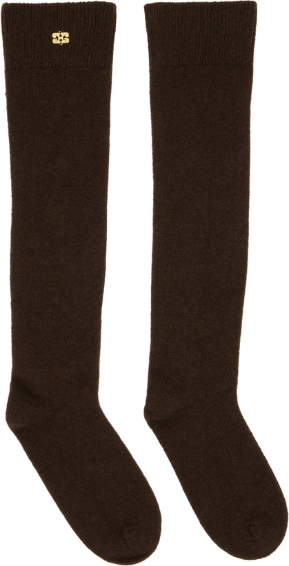 Photo: GANNI Brown Wool Mix High Socks