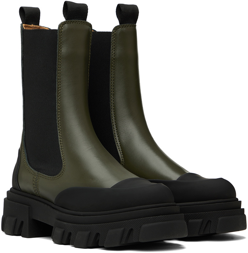 GANNI Khaki Cleated Mid Chelsea Boots