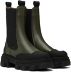 GANNI Khaki Cleated Mid Chelsea Boots