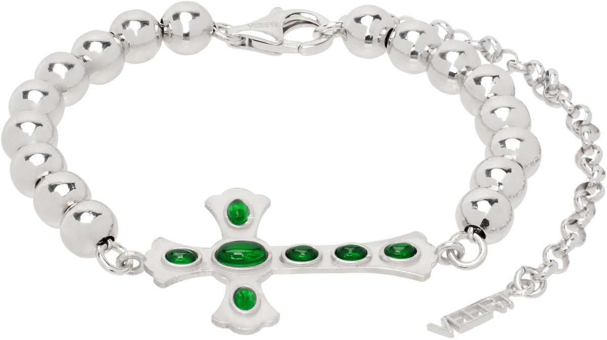 VEERT White Gold 'The Green Cross' Bracelet