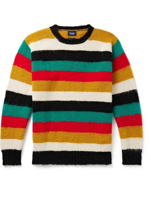 Photo: Drake's - Striped Brushed-Wool Sweater - Black
