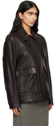 Nour Hammour Brown Drey Leather Bomber Jacket