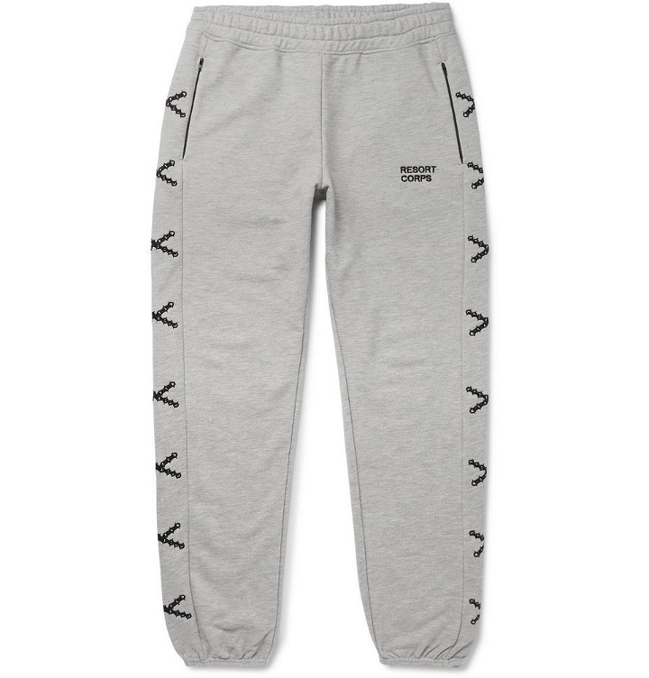 Photo: Resort Corps - Embroidered Loopback Cotton-Jersey Sweatpants - Gray