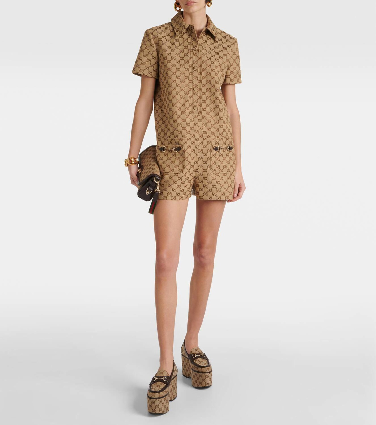 Gucci GG cotton-blend canvas playsuit
