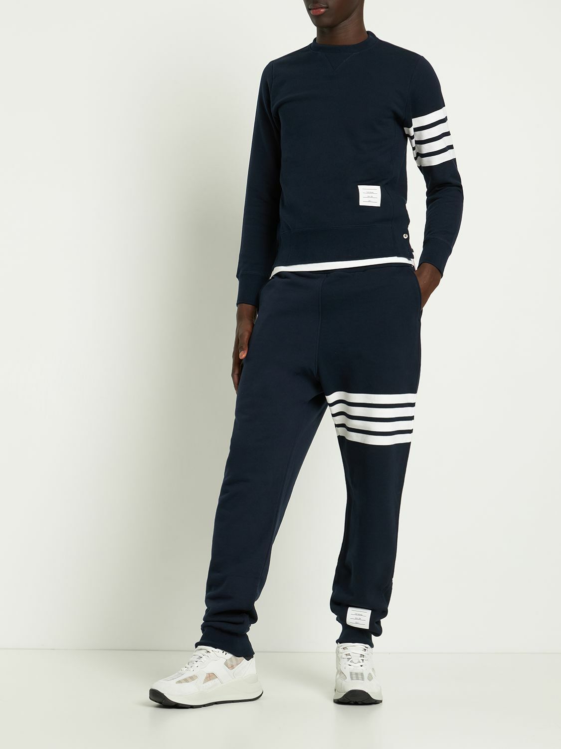 THOM BROWNE - Intarsia Stripes Cotton Sweatshirt Thom Browne