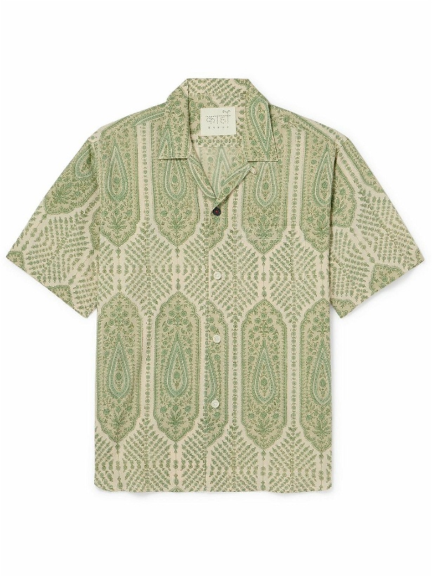 Photo: Kardo - Ronen Convertible-Collar Printed Cotton Shirt - Green