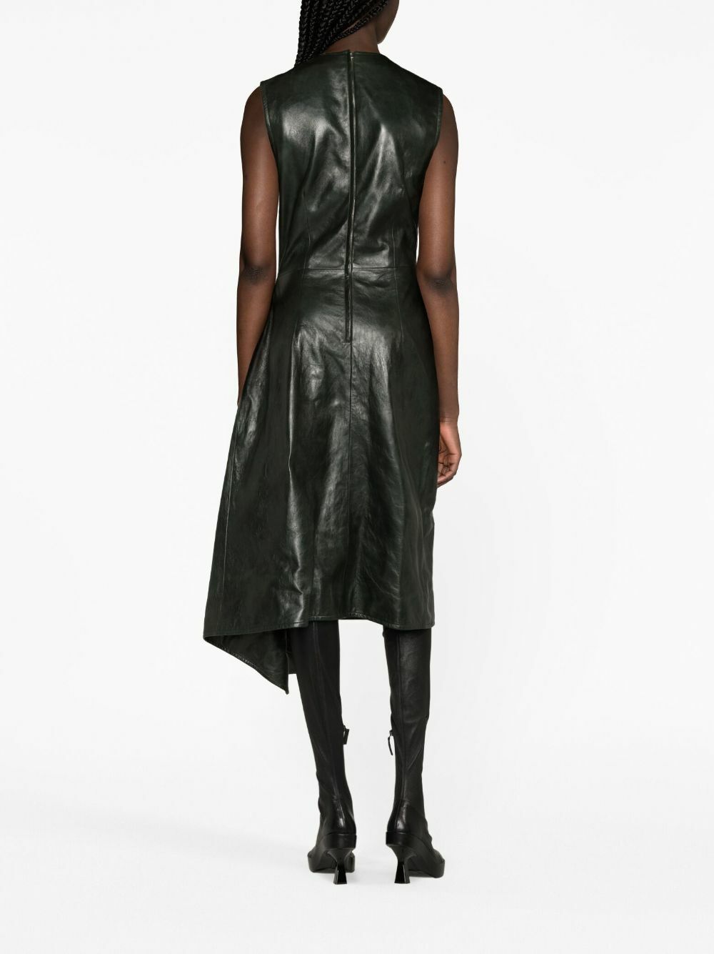 Bottega Veneta Green Draped Leather Midi Dress Bottega Veneta