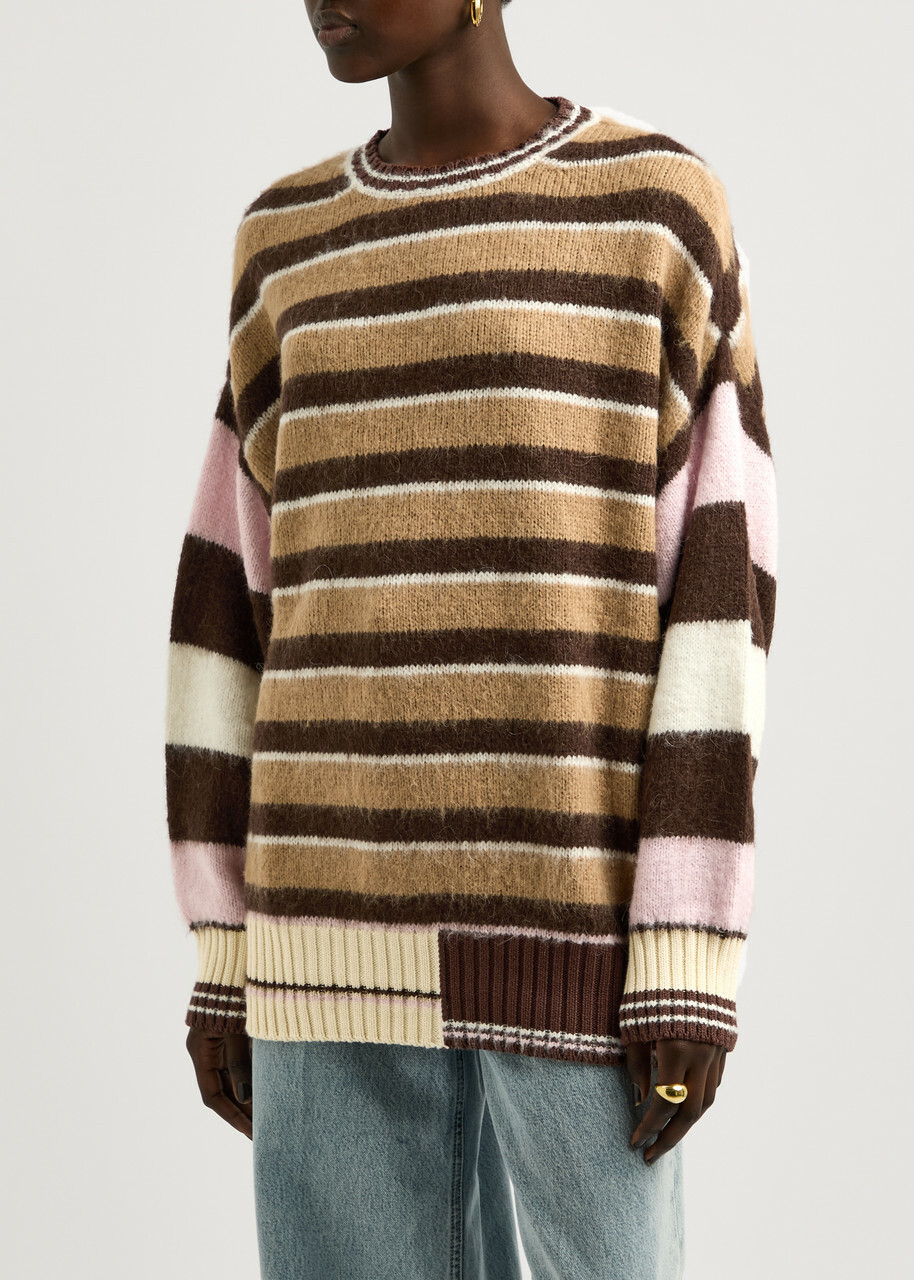 Stine Goya Striped Brushed-knit Jumper Brown