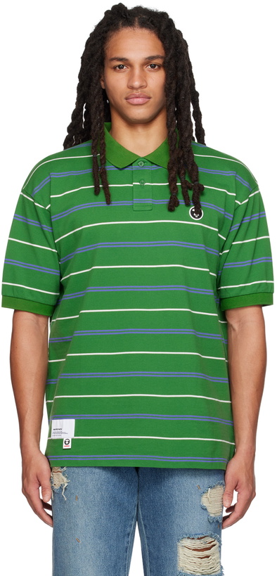 Photo: AAPE by A Bathing Ape Green Striped Polo