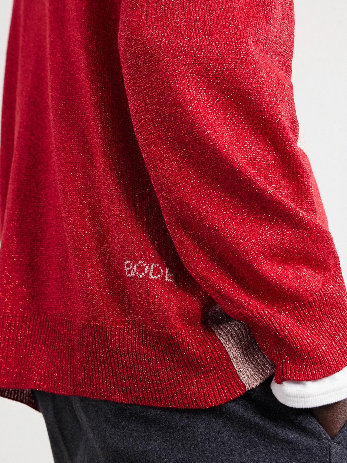 BODE - Hearts Lamé Cardigan - Red