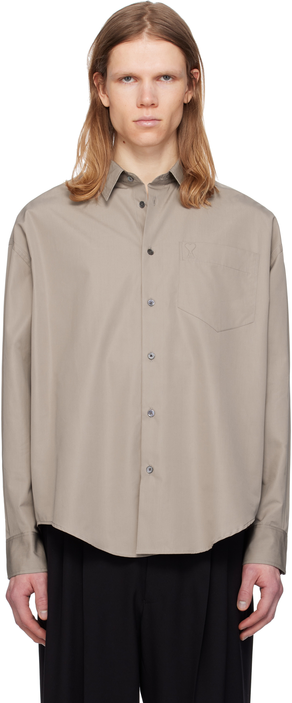 AMI Paris Taupe Cotton Ami de Coeur Boxy Shirt