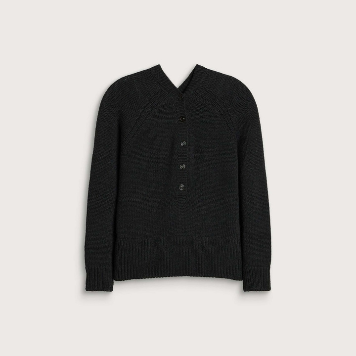 Photo: Our Legacy Women's Country Henley Jumper in Charcoal Dry Merino Wool