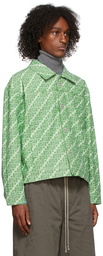 We11done Green Allover Logo Denim Jacket