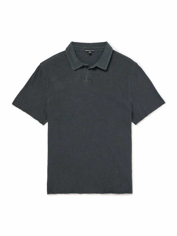 Photo: James Perse - Open-Collar Slub Cotton-Jersey Polo Shirt - Black