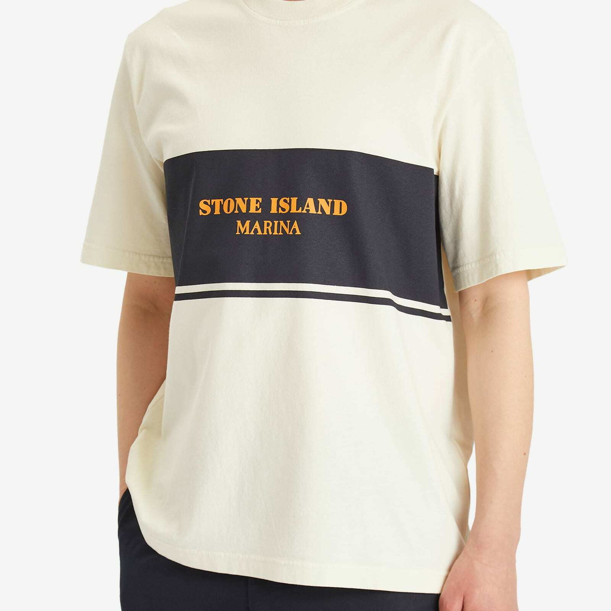 Stone Island Men's Marina Stripe Logo T-Shirt in Ivory Stone Island