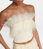Staud - Nellie feather-trimmed knit crop top