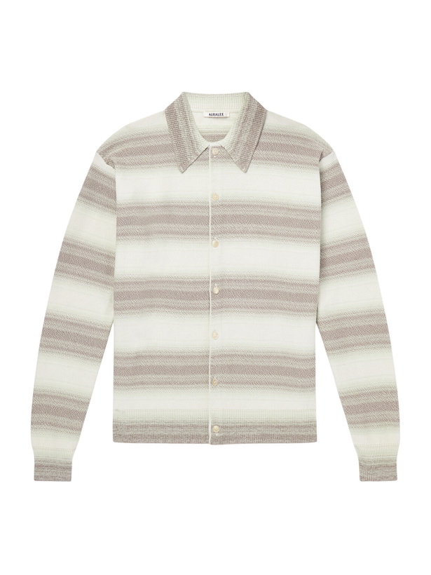 Photo: Auralee - Dégradé Striped Knitted Cotton and Silk-Blend Cardigan - Gray