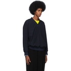 Issey Miyake Men Navy Jersey Taffeta V-Neck Sweater