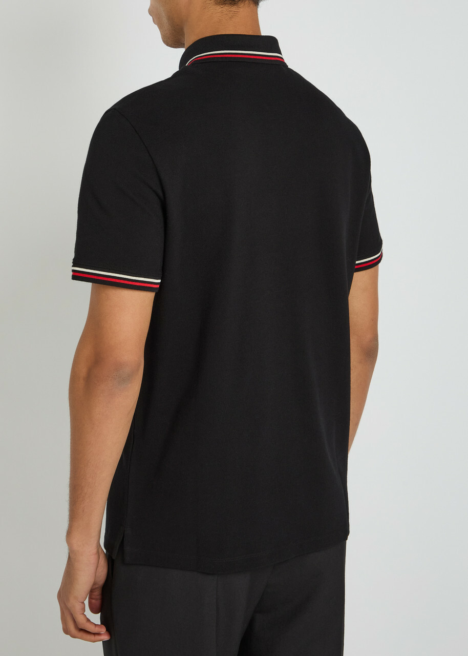 Valentino Garavani Striped Trims Cotton Polo Shirt Black