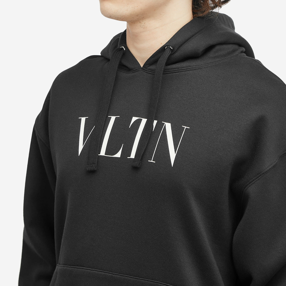 Valentino Men's VLTN Logo Popover Hoody in Nero Valentino