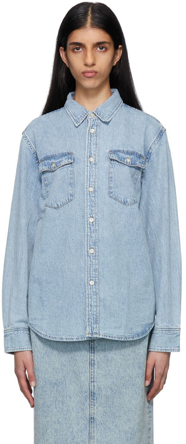 WARDROBE.NYC Blue Faded Denim Shirt WARDROBE.NYC