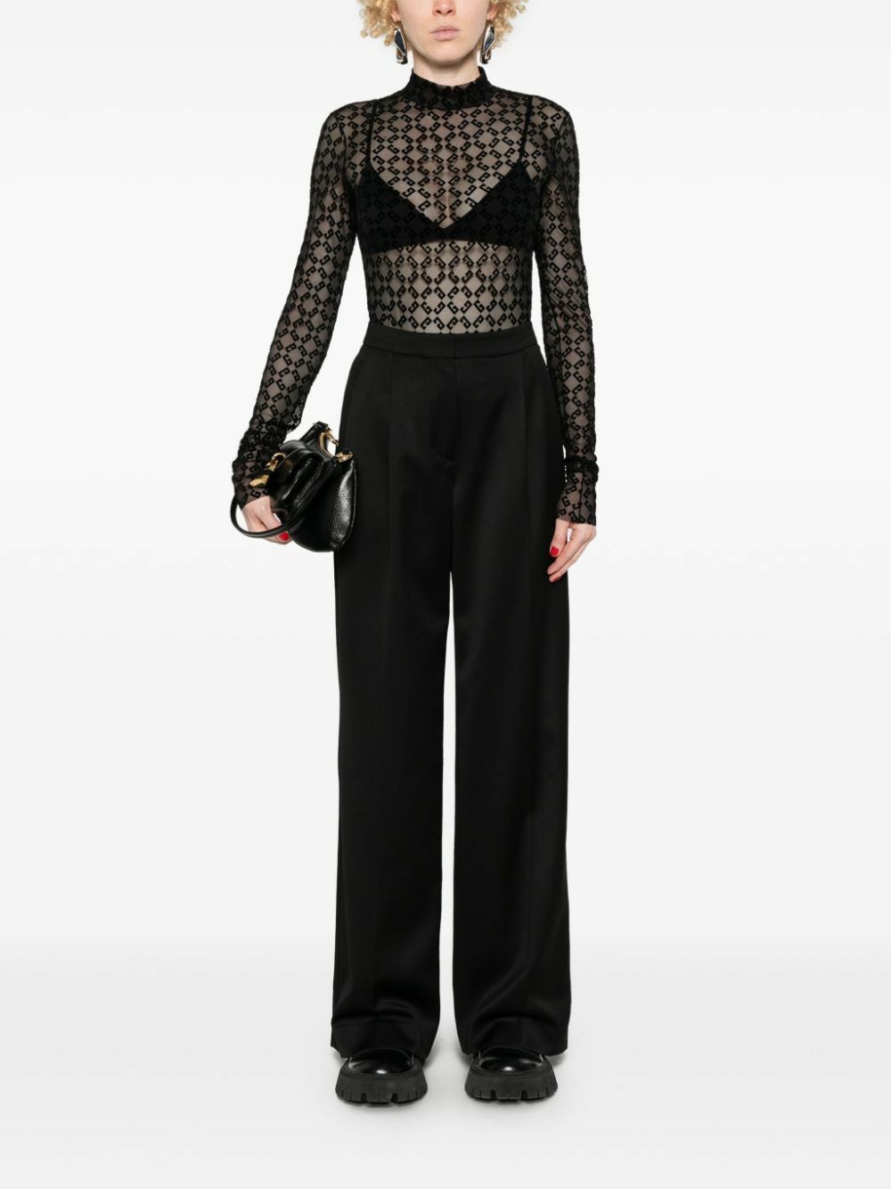 スリップ・インナー・キャミ GIVENCHY SHINY 72 MONOGRAM TULLE BODYSUIT Bodysuit in shiny monogram 72 tulle in - black/silvery