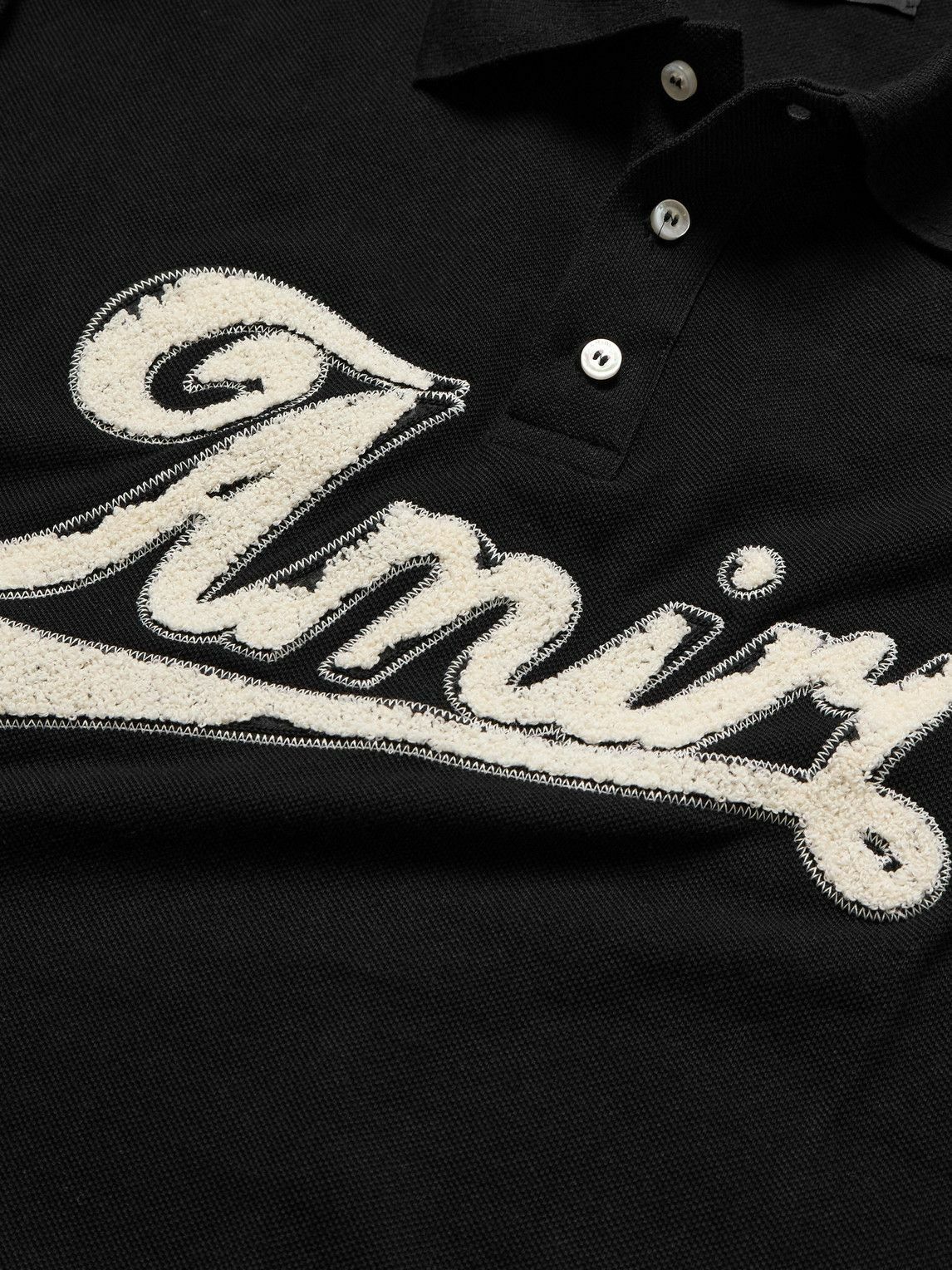AMIRI - Logo-Flocked Cotton-Piqué Polo Shirt - Black Amiri