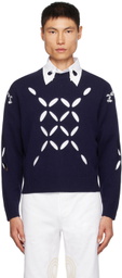Stefan Cooke Navy Laurel Slash Sweater