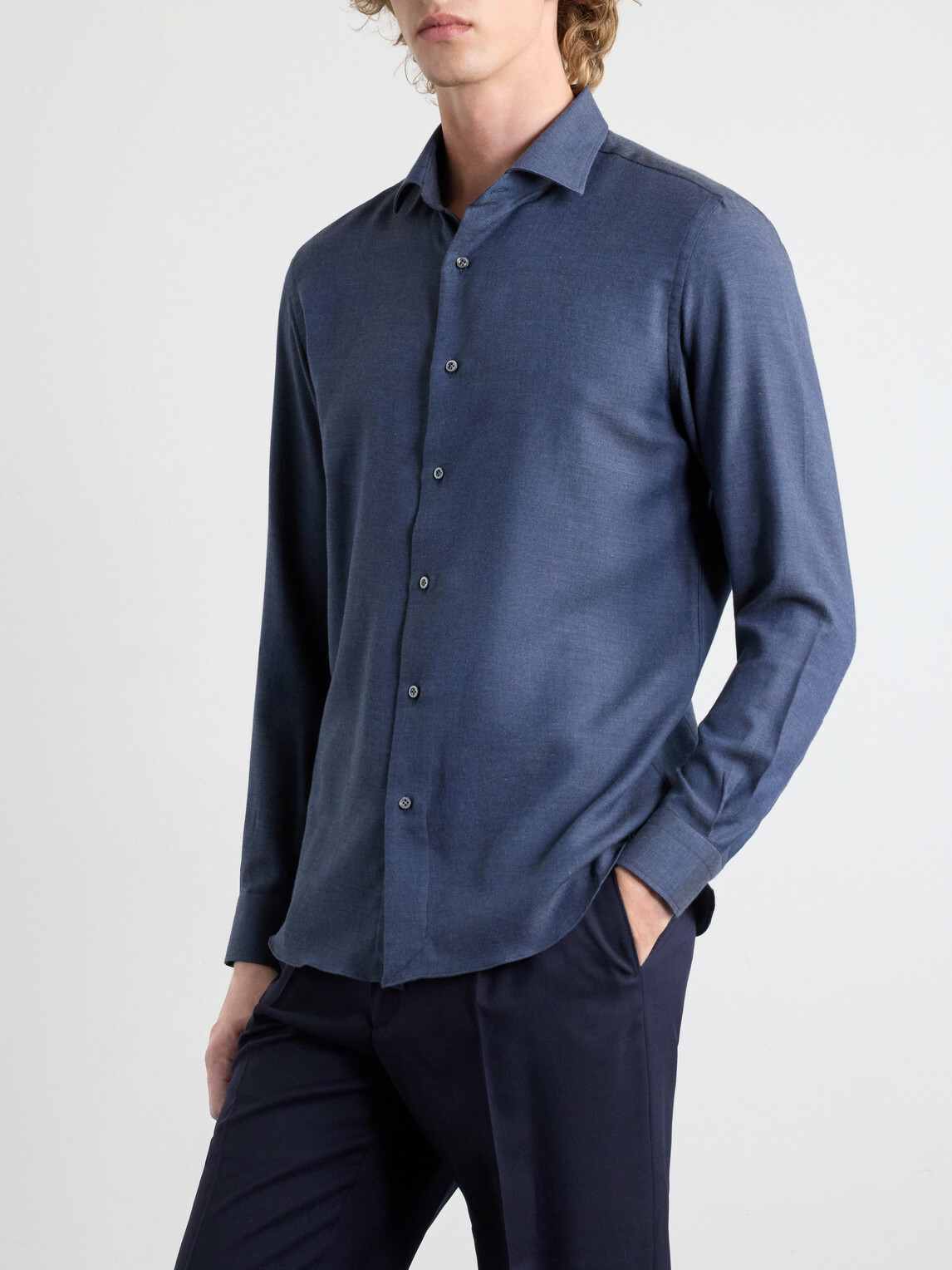 Caruso - Cotton and Cashmere-Blend Shirt - Blue