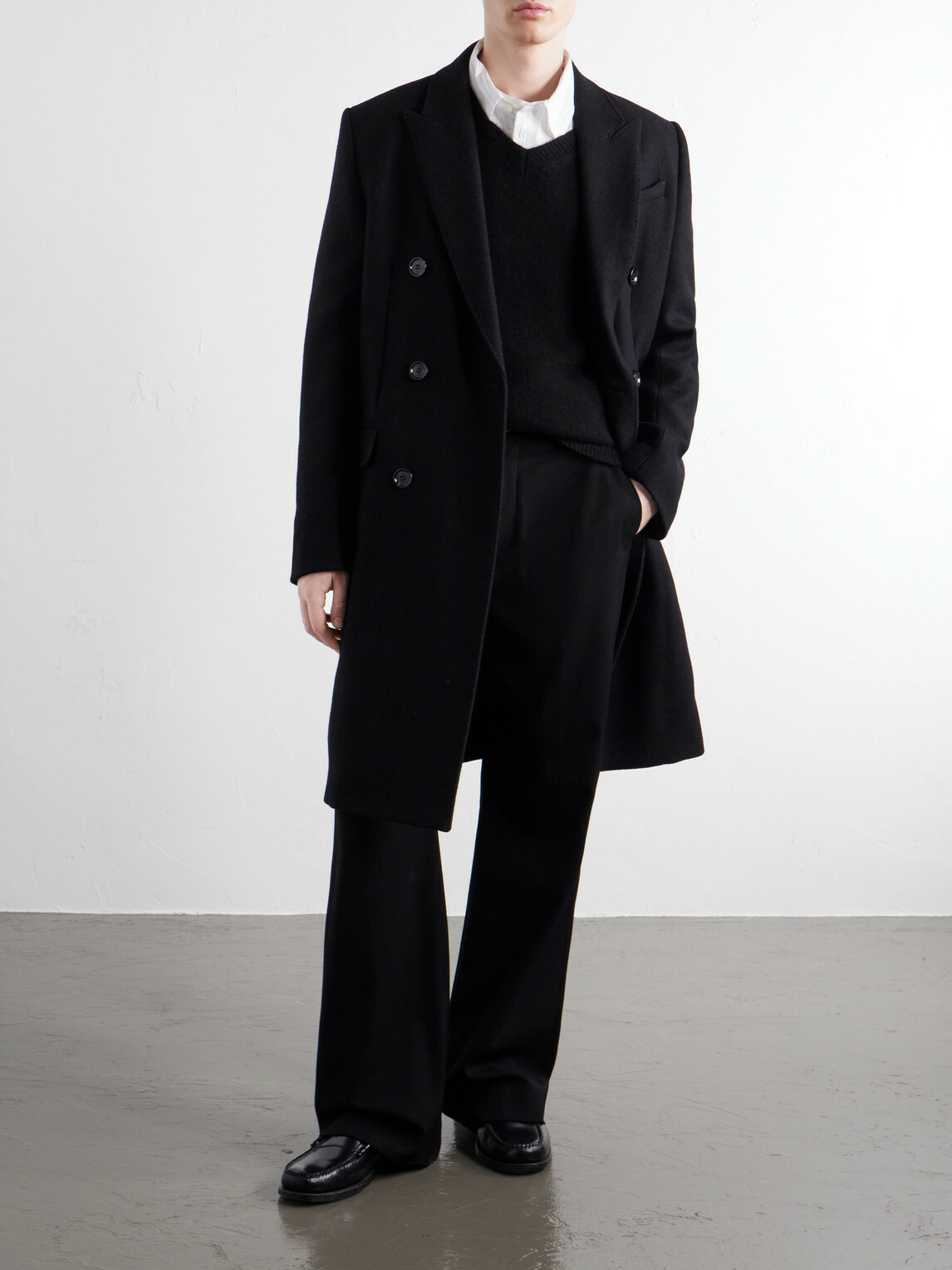 AMI PARIS - Double-Breasted Virgin Wool-Gabardine Coat - Black